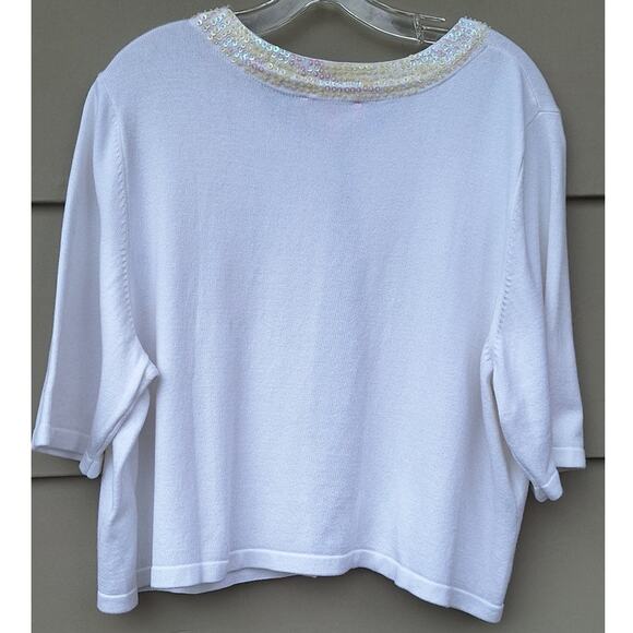 ISAAC MIZRAHI Live Embellished Cardigan Sweater Spring Summer White Cream XL - Picture 3 of 7